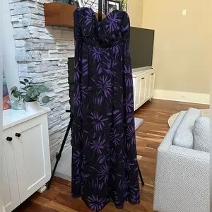 Wayne Cooper Dresses | Cocktail Dress - Black Strapless (or Halter Neck) with Purple Flower Pattern. | Color: Black/Purple | Size: L | Symone_75'S
